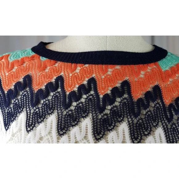 Nordstrom BOBEAU Women's Sz Small Knit Top Blouse Sheer Flame Stitch EUC - Picture 7 of 8